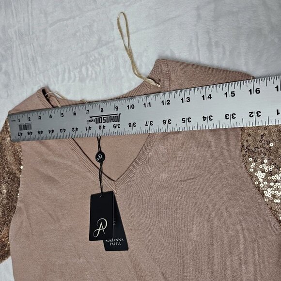 Adrianna Papell Large Antique Rose Long Sequin Sleeve V-Neck Sweater New $89 - Picture 7 of 10